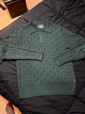 Signature Men's Green Textured Polo Sweater